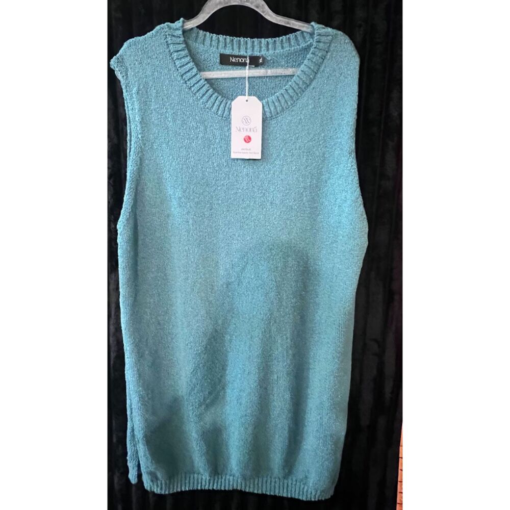 Nenona Women’s XL Teal Knit Sweater Vest V-Neck NWT